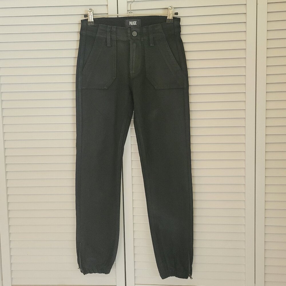 PAIGE Mayslie Cropped Jogger Pant in Black Fog Luxe Coating